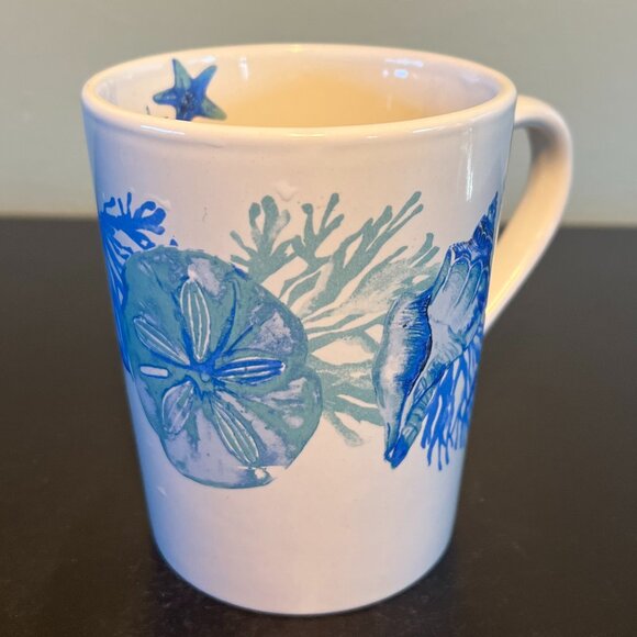 NWT Royal Norfolk SHORE LIVING Mug w/ Seashells & Starfish in Blues & Green - Picture 2 of 12